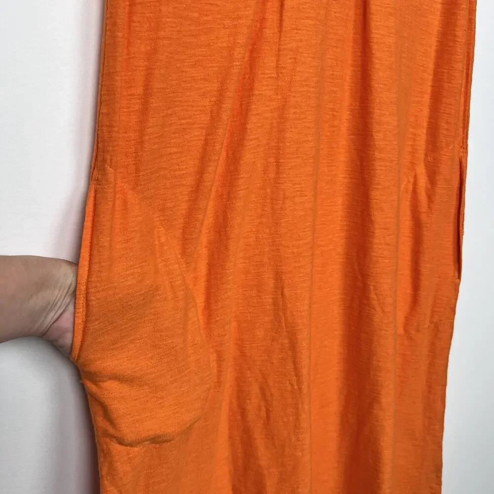 CUT LOOSE‎ XS Linen Cotton Jersey Tuck Shift Dress Orange Sleeveless Lagenlook